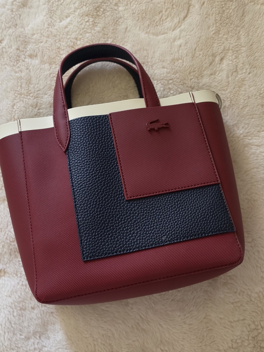 Lacoste Burgundy and Navy Textured Tote